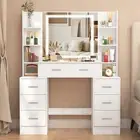 White Dressing Table with LED Mirror and 7 Drawer Makeup Desk Vanity Table Set