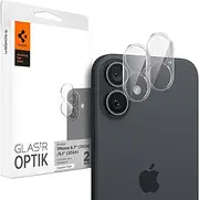 SPIGEN Optik GLAS.tR Slim for iPhone 16/16 Plus Lens Protector Camera Protector, Residue Free Easy Application Ultra Thin 9H Tempered Slim Glass [2-Pack] - Clear