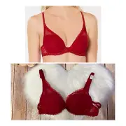 Women's Calvin Klein Lightly Lined Plunge Bra QF482 Underwire 32A Red