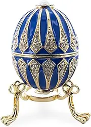 Blue Enamel Jeweled Royal Inspired Metal Easter Egg 3.25 Inches