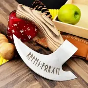 Viking Pizza Cutter Axe Carbon Steel Ash-Wood Handle with Premium Leather Sheath