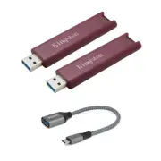 Kingston DataTraveler Type A 256GB USB Flash Drive 2 pack with USB C adapter