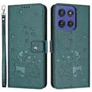 Wallet Case for Motorola Edge 60 5G/ 60 Fusion 5G/ Edge 5G Cats Imprint Leather Phone Cover with Str Multicolor Blackish Green