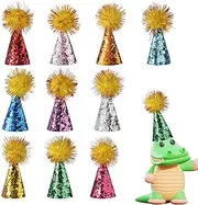 10pcs Mini Party Hats for Stuffed Animals, Colorful Dog Cat Birthday Hat Tiny Cone Hats with Glitter Pom Poms for Toy Dinosaurs Crafts Kids Party Decorations Costume Accessories