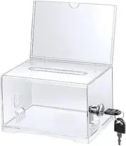 Tuperoymse 1 Pack Donation Box Acrylic Donation Box Donation Box with Lock Clear Ballot Box with Sign Holder, Suggestion Box for Fundraising