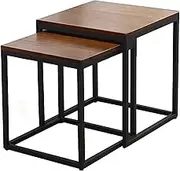 Exquisite Nesting End Table, Set of 2 Coffee Table, Modern Minimalist Side Table for Living Room/Bedroom，Square Wrought Iron Bracket + Wooden Table top (Color : A)