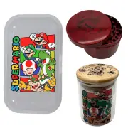 Super Mario Bros Videogame Spice Grinder, Stash Jar, Rolling Tray Set