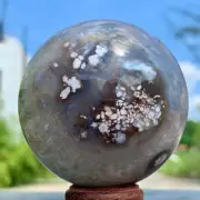 307G Natural Sakura Flower Agate QUARTZ Sphere Crystal Ball Healing