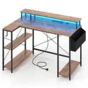 Costway 120cm L-Shaped Corner Computer Desk Gaming Table Brown