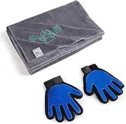 ZOLIVIE Microfiber Pet Towel and Pet Grooming Gloves-Ultra Absorbent and Quick Drying Dog Towels-Dog Cat Brush-Pet Hair Fur Remover-for Small, Medium, Large Dogs and Cats-Machine Washable