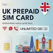travSIM UK SIM Card | Unlimited Data + Unlimited Calls and Texts | 4G/5G Speeds | Works All Over The UK | SIM Card UK is Valid for 30 Days