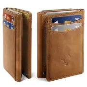 Men Wallet, Slim Front Pocket Leather Wallet Alaska Leather1 Tiger Eye4055