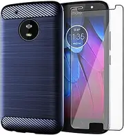 Asuwish Phone Case for Moto G5S 5.2 with Tempered Glass Screen Protector Cover and Slim Thin Soft TPU Mobile Film Rugged Cell Accessories Protective Motorola 5S MotoG5S Women Men Carbon Fiber Blue
