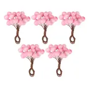 50 Pcs 10mm Artificial Berry Artificial Holly Berries with Wire Stems Pink