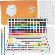128 Colors Watercolor Paint Set Portable Travel Watercolor Set with Case Paint Brushes Swatch Sheet and Transparent Palette Mini Water Colors Painting Kit for Kids Adults