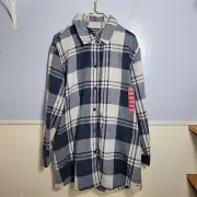 Eddie Bauer Woman's XXL Blue White Boyfriend Shirt Jacket Button Up Plaid