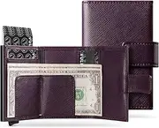 [VULKIT] RFID Card Holder Wallet for Men, Slim Compact Men's Wallet, Leather RFID Blocking Credit Card Wallet, Trifold Thin Metal Security Pop Up Wallet, Gift Box Packing, Cross Wine