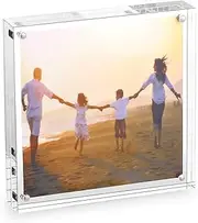 HESIN 5 by 5 inch Clear Acrylic Square Photo Frame Thickness 24mm Stable Tabletop Magnet Frame Double Sided Picture frame with Gift Box Package