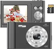 4K Digital Camera Video Camcorder 48MP 2.4 Inch IPS Screen Auto Focus 16X Digital -Shake Face Detect Smile Capture Built-in Flash & Battery with 32GB ry Card for Black