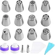 Russian Piping Tips Set,Icing Piping Tips Reusable Nozzle Bags Set | Food Grade Baking Supplies, Sturdy Frosting Kit for Cakes, Cups, Cookie and Pastries