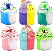 6 Pack Slime Kit of Butter & Cloud Slime, Premade Crunchy Putty with Various Slime Add-ins for Kids Toy, Party Favors for Girls Boys