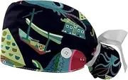 [suojapuku] Working Cap,Working Hats with Button Sweatband Adjustable,Fish Ocean Abstract Pattern,2 Pieces Bouffant Hat,Scrub Cap