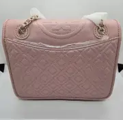 NWT Tory Burch Fleming Patent Leather Medium Bag Quilted Rose Pink 12159765 $465