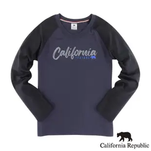 【California Republic】筆刷感字體圓領拼接棉男TEE