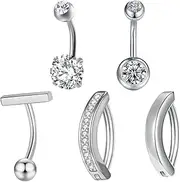 [VilaGi] 5pcs Belly Button Bars Silver Gold Belly Bar Dangly 14G Navel Bars Stainless Steel Belly Rings Belly Button Piercing Jewellery,Belly Bar Body Piercing Jewelry for Women Girls