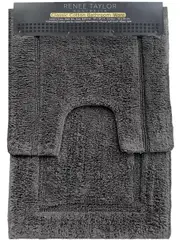 2pc Renee Taylor Tufted Bath/Contour Mat Set Cotton 2200GSM Toilet/Shower Nickel