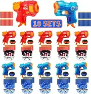 [Banvih] 10 Small Gun Set for Nerf Party Supplies and Favors, Suitable for Boys' Birthday Bulk Nerf War Party Pack Bundle - Equipped: 10 Mini Pistol Blasters, Goggles, Masks, Wristbands, 200 Foam Darts