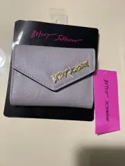 Betsey Johnson Peggable Card Case Flap Snap On Wallet Gray -Gold Hardware CUTE!