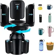 Ausgear Car Cup Holder Expander, 2 in 1 Expanding Large Cup Holder with 360° Rotating Adapter with Adjustable Base Stable Car Accessories Coffee Drink Storage Holder，Fit Bottles 6.5 to 14 CM