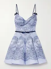 [Zimmermann] Zimmermann - Crush Embellished Velvet-trimmed Printed Linen And Silk-blend Mini Dress - Blue - 1 1 Blue
