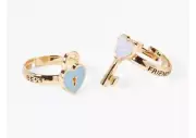 Claire’s blue Gold-tone bff best friends lock key adjustable rings 6 7 8 nwt