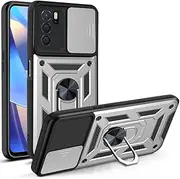[WBWONE] Case for Oppo A16 / A16S / A54S, TPU/PC Shockproof Protective Mobile Phone Case with 360° Rotation Finger Ring Stands and Sliding Camera Cover, Silver