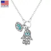 Women Jewelry Necklace Crystal Fatima Hand Evil Eye Luck Protect Pendant 1143