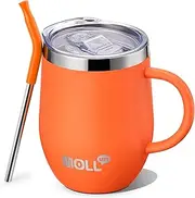 Mollcity Kids Tumbler with Straw 350ML/12 oz Insulated Cup with Leak Proof Lids and Handle-Reusable Stainless Steel Vacuum Tumbler with Silicone Pad, BPA Free (Orange)