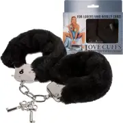 Love Cuffs Furry BDSM Handcuffs Bondage Fluffy Metal Strong Restraints Black