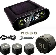 Yotsuba Tyre Pressure Monitoring System, 4 Newly Upgraded External Sensors + Solar Wireless Car TPMS, LCD Display Auto Alarm Real-Time Detection, Enhanced Accuracy, Extended Battery Life