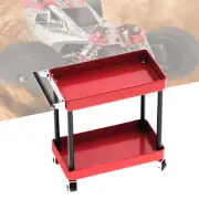 (Red)Service Tool Cart | 2-Tier Tools Storage Trolley | Mobile Workshop Garage