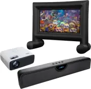 Outdoor Cinema Bundle - Full HD 1080P Projector, Bluetooth Soundbar, 144" Inflat