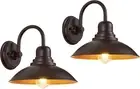 2-Pack Bronze Gooseneck Barn Lights, Farmhouse Wall Sconces with E26 Socket