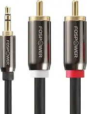 FosPower (10 Feet- 3M) 3.5mm Stereo Jack to 2 x RCA Phono Plugs (Male to Male) Aux Audio Cable Adapter - 24k Gold Plate Connectors