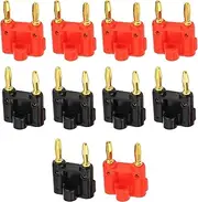 VGOL 10pcs 4mm Dual Banana Plugs Screw Type Speaker Wire Cable Connector Gold Plated Banana Plug Jack Socket for Speaker Wires(Black and Red)