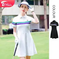 在飛比找Yahoo!奇摩拍賣優惠-高爾夫服裝 高爾夫女士連衣裙 POLO領短袖T恤高腰修身運動