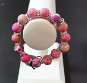 Jilzara Tea Berry AA Czech Crystal Stretch Polymer Clay Bead Bracelet Artisan P5