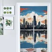 HJUQNGF Door Curtain Chicago Skyline Doorway Curtains Temporary Door Cover Warm in Winter and Cool in Summer Decoration Background Banner Door Window Kit for Doorway Privacy 86x143cm