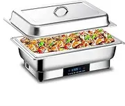 Electric 8 QT Chafing Dish Set Adjustable 35°C~90°C, Stainless Steel Buffet Servers and Warmers, with Water Pan, for Party Catering