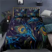 Peacock Feathers Flowers 3D Print Duvet Quilt Covers Pillowcase Bedding Sets